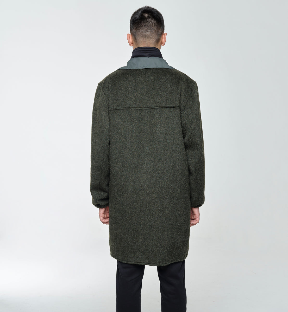 Wool And Mohair Coat In Military Green Mark Molnar Design