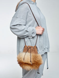 Red Fox And Suede Leather Bucket Bag