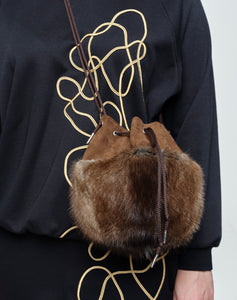 Muskrat Fur And Suede Leather Bucket Bag