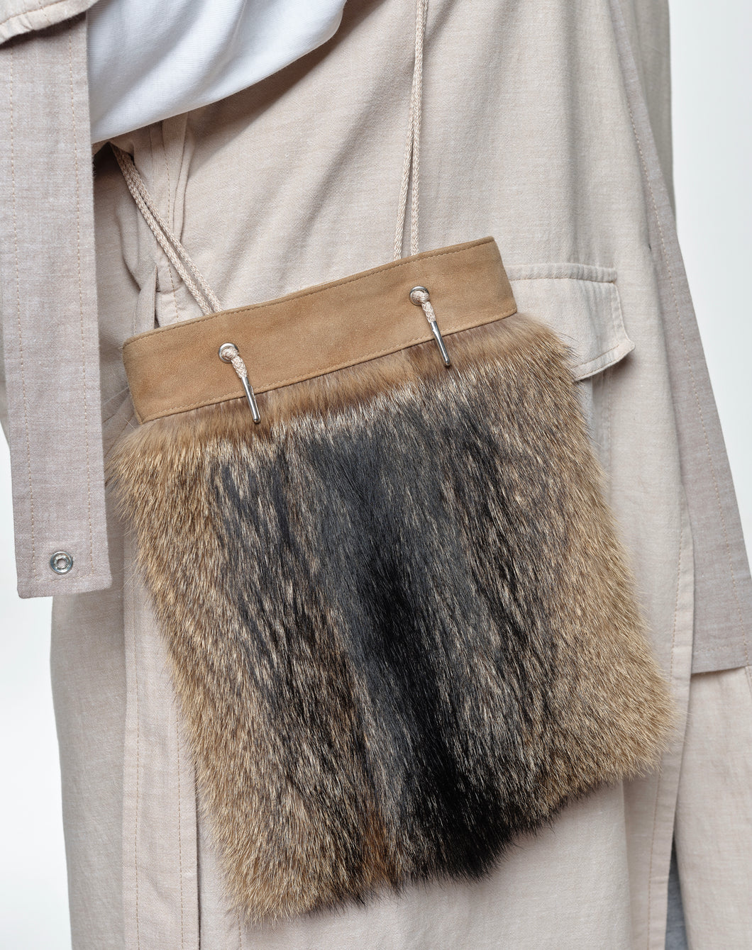 Natural Coyote And Suede Leather Bag