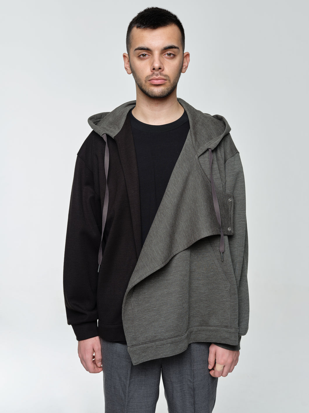 Asymmetric Hoodie In Grey/Black