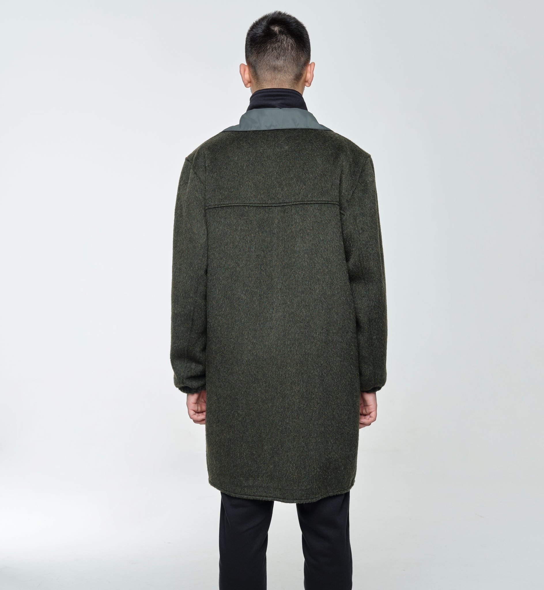 Wool And Mohair Coat In Military Green – Mark Molnar Design