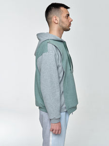 Asymmetric Hoodie In Grey/Green