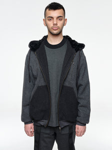 Wool-blend Jacket With Swakara Lamb Fur Hoodie