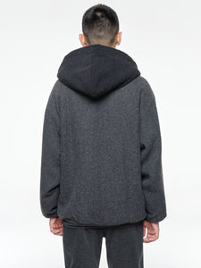 Wool-blend Jacket With Swakara Lamb Fur Hoodie