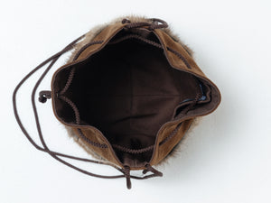 Muskrat Fur And Suede Leather Bucket Bag