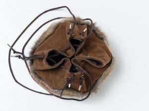 Muskrat Fur And Suede Leather Bucket Bag