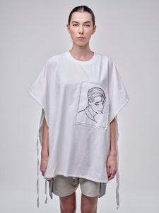 Cape T-shirt With Anime Embroidery Detail