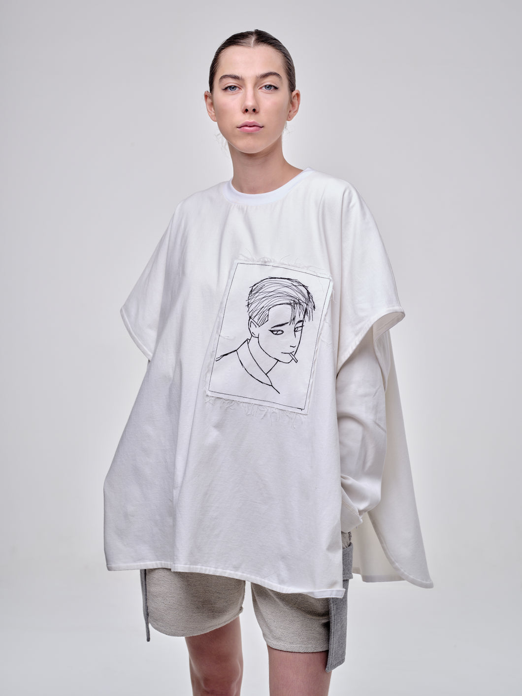 Cape T-shirt With Anime Embroidery Detail