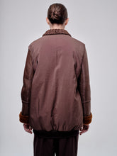 Load image into Gallery viewer, Brown Bomber Jacket With Shearling Sleeves
