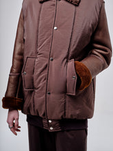 Load image into Gallery viewer, Brown Bomber Jacket With Shearling Sleeves
