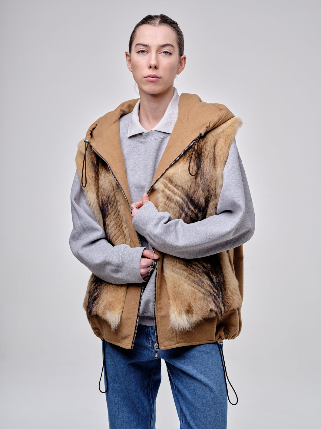 Natural Coyote And Tan Cotton-Blend Gilet