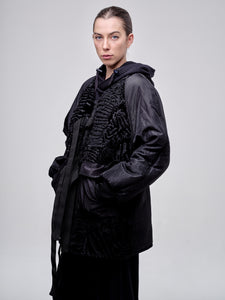 Nylon Bomber Jacket With Astrakhan Fur