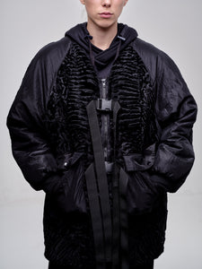 Nylon Bomber Jacket With Astrakhan Fur