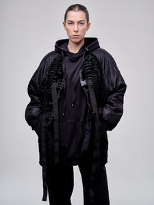 Nylon Bomber Jacket With Astrakhan Fur