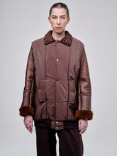 Load image into Gallery viewer, Brown Bomber Jacket With Shearling Sleeves
