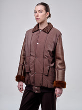 Load image into Gallery viewer, Brown Bomber Jacket With Shearling Sleeves
